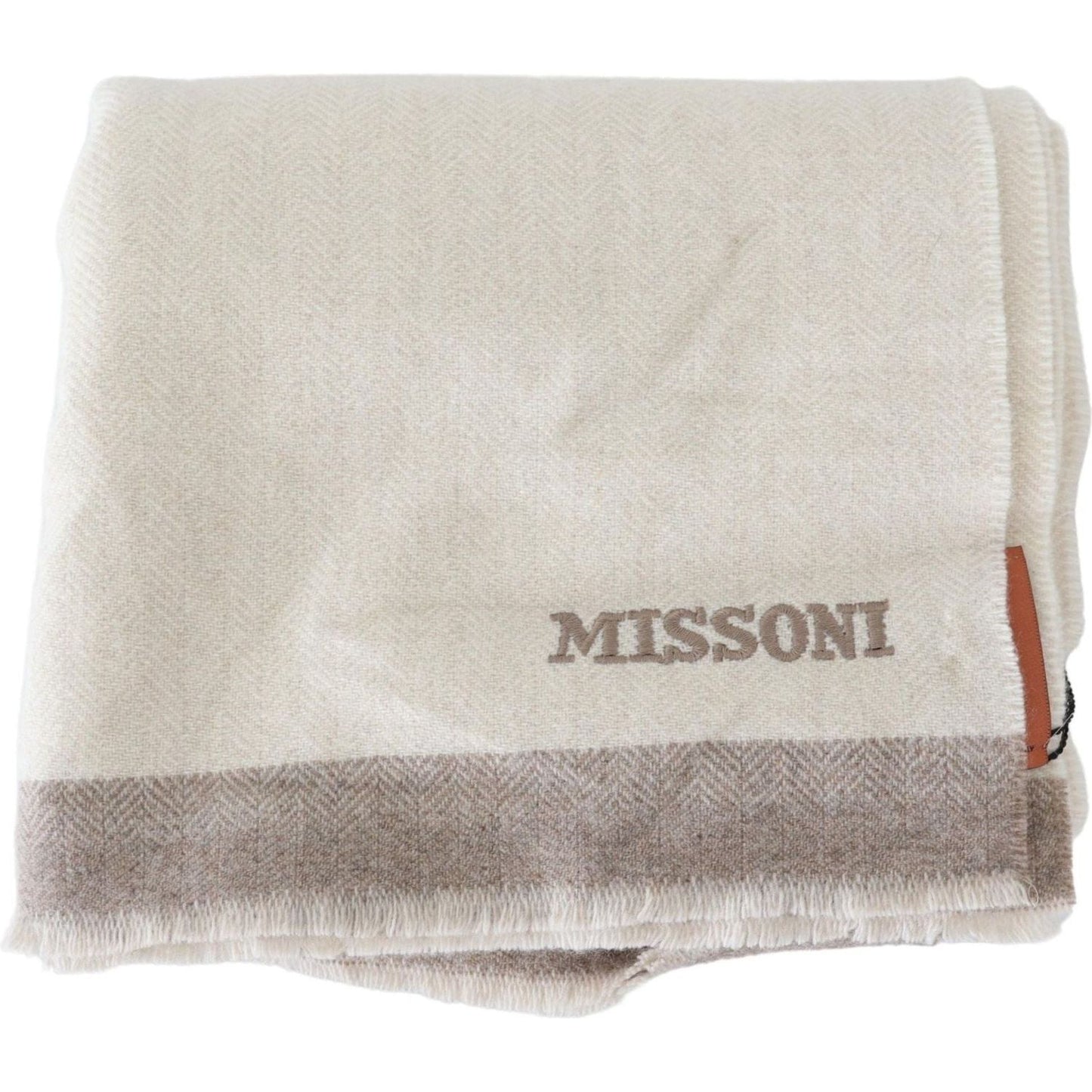 Missoni Elegant Beige Wool Scarf with Embroidered Logo beige-lined-wool-knit-neck-wrap-shawl