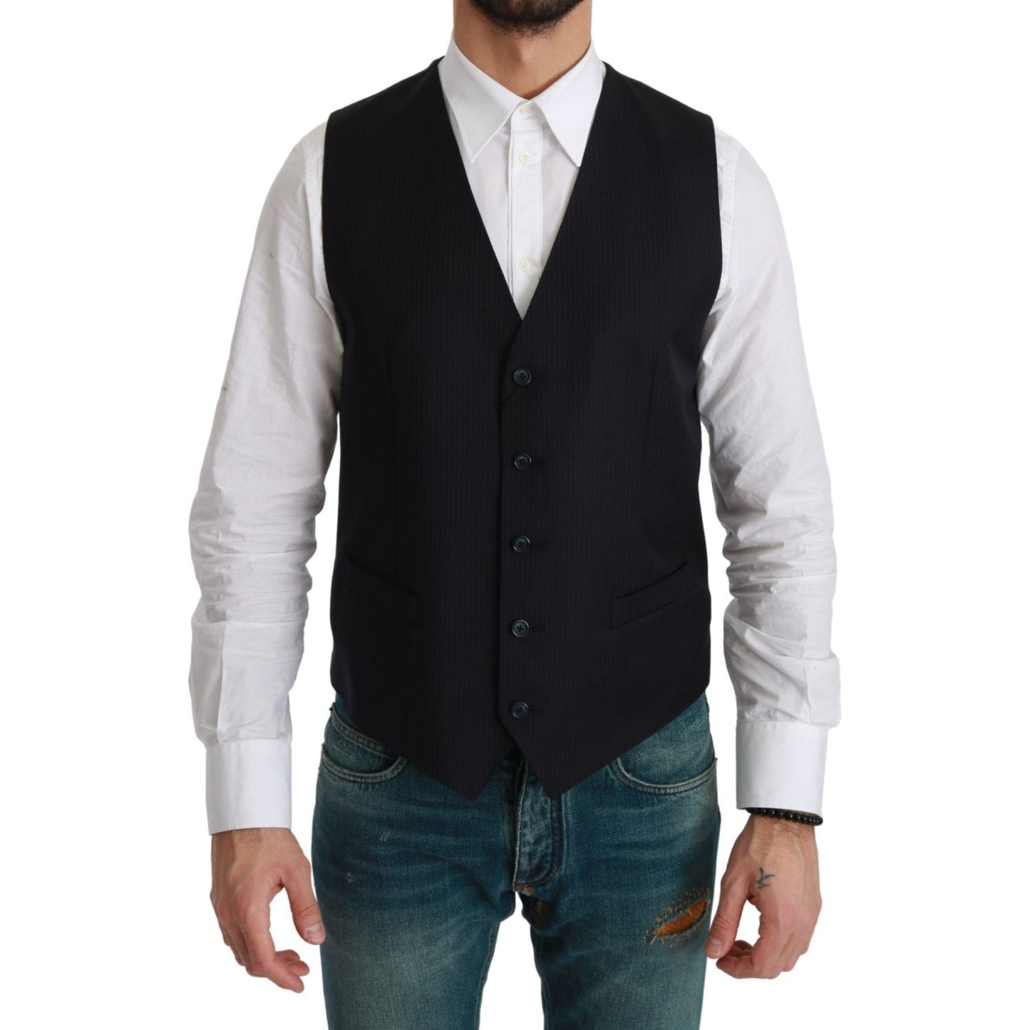 Dolce & Gabbana Elegant Blue Striped Dress Vest blue-waistcoat-formal-stretch-wool-vest IMG_0248-scaled-ee61f39f-17e.jpg