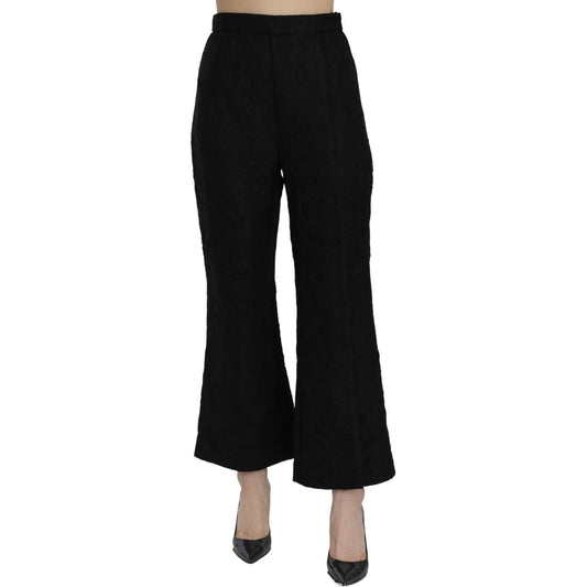 Dolce & Gabbana Chic High Waist Flared Cropped Pants Jeans & Pants black-high-waist-flared-cropped-brocade-pants