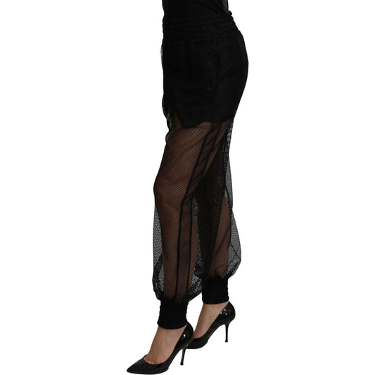 Dolce & Gabbana Elegant High Waist Silk Blend Joggers Jeans & Pants black-see-through-jogger-polyester-pants