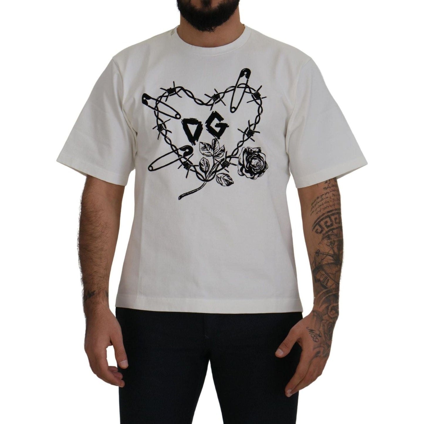 Dolce & Gabbana Elegant White Heart Roses Crewneck Tee white-amor-cotton-crewneck-t-shirt-1