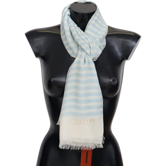 Missoni Elegant Cashmere Scarf with Linear Design blue-white-lined-cashmere-unisex-wrap-scarf