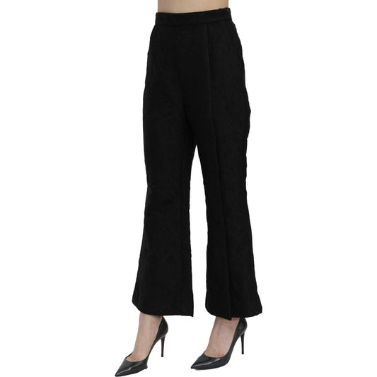 Dolce & Gabbana Chic High Waist Flared Cropped Pants Jeans & Pants black-high-waist-flared-cropped-brocade-pants