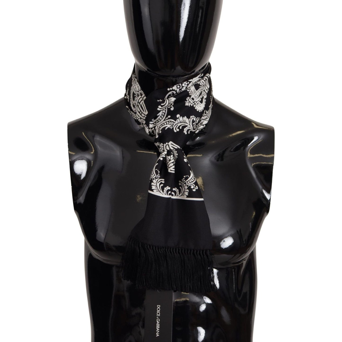 Dolce & Gabbana Regal Crown Silk Men's Scarf black-silk-royal-crown-print-logo-shawl-fringe-scarf