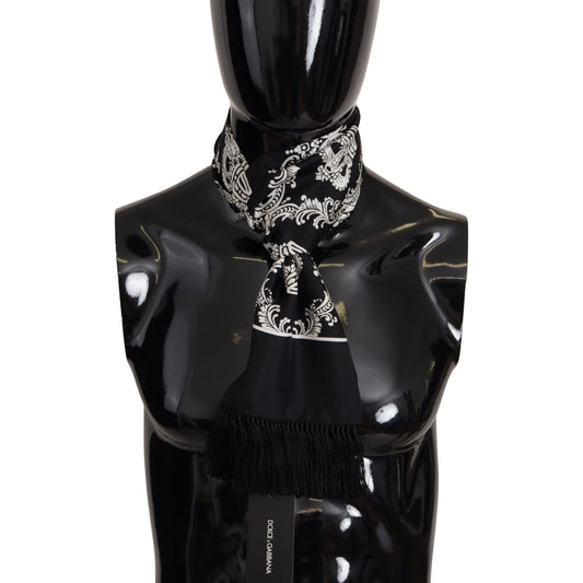 Dolce & Gabbana Regal Crown Silk Men's Scarf black-silk-royal-crown-print-logo-shawl-fringe-scarf