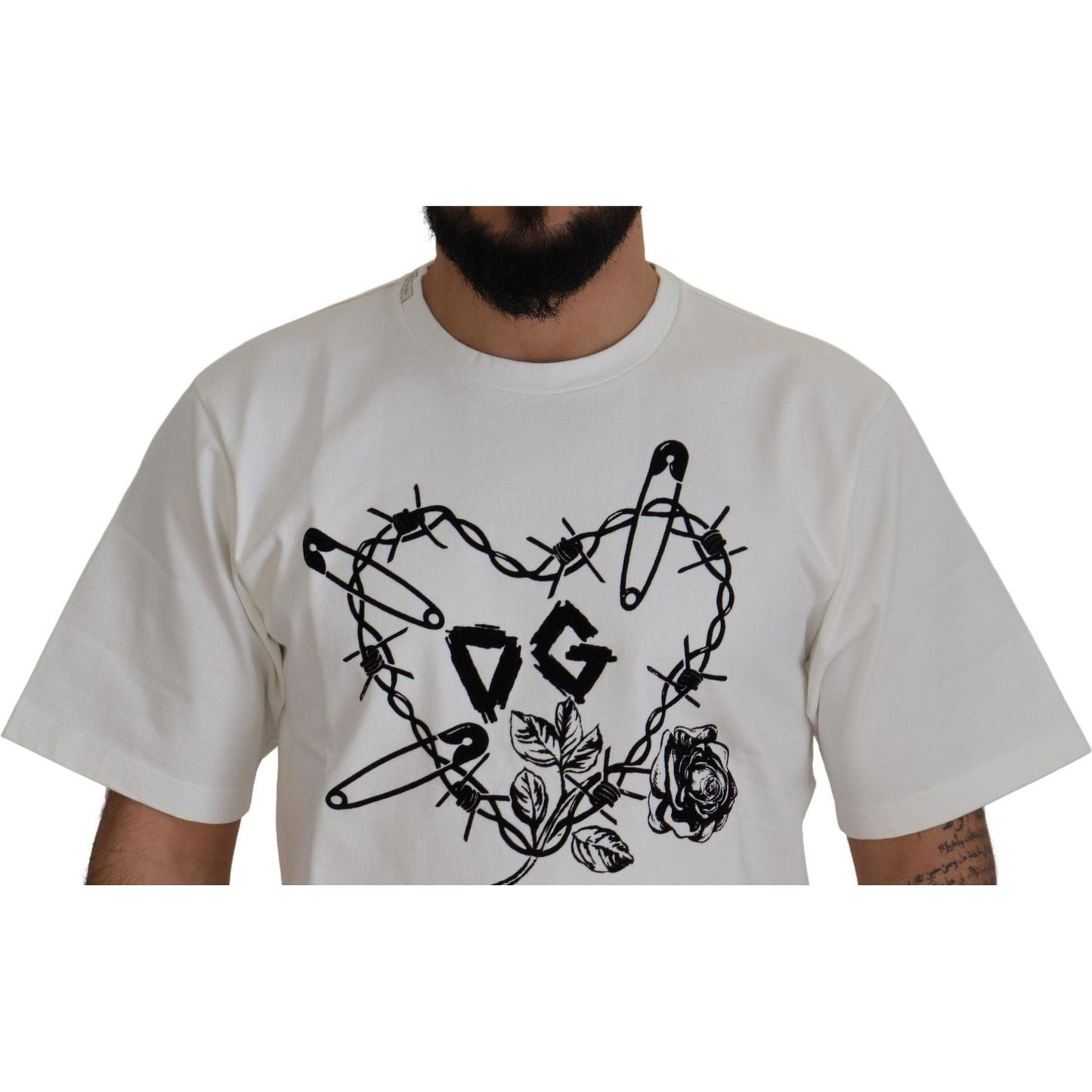 Dolce & Gabbana Elegant White Heart Roses Crewneck Tee white-amor-cotton-crewneck-t-shirt-1 IMG_0253-scaled-0ccf36b1-55f.jpg
