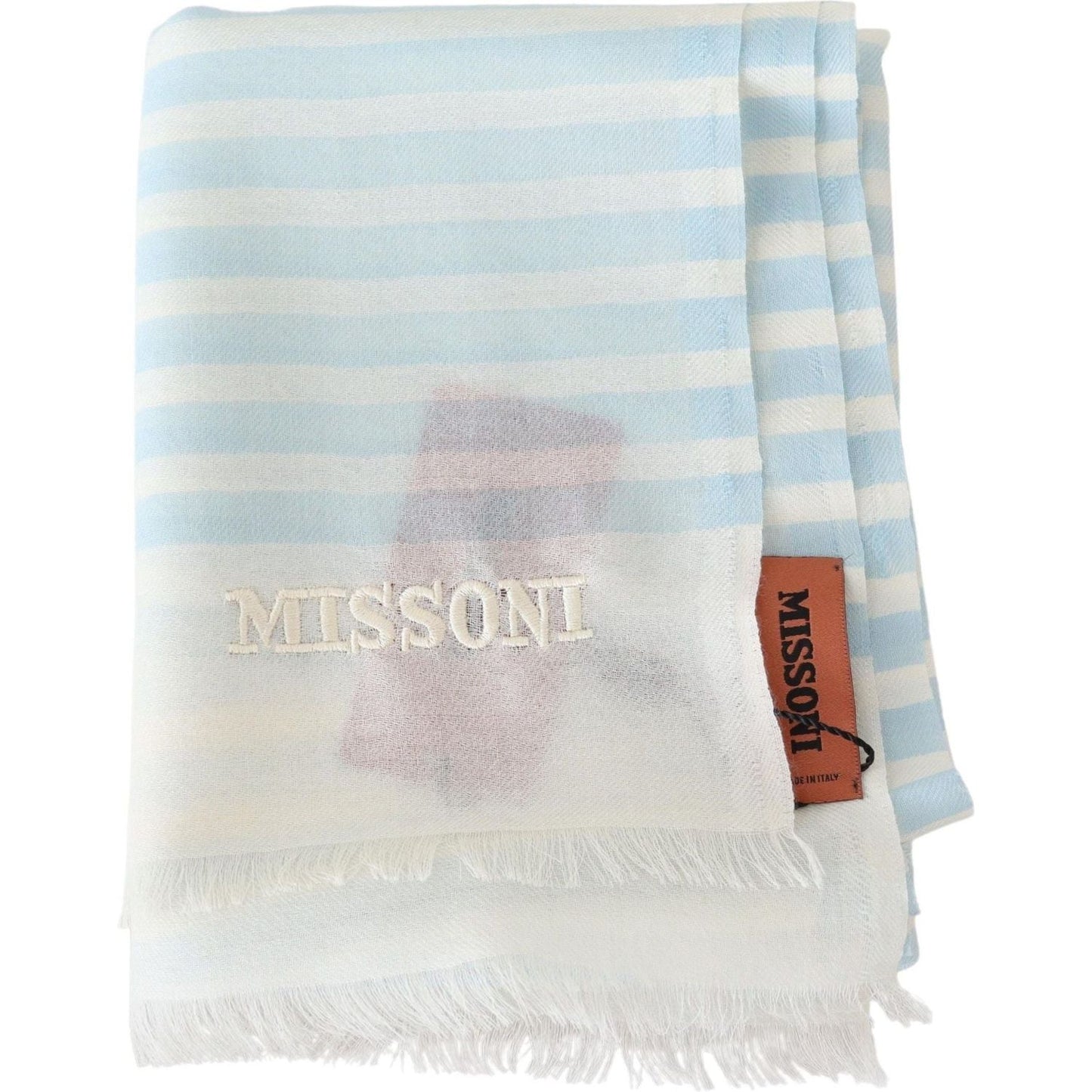 Missoni Elegant Cashmere Scarf with Linear Design blue-white-lined-cashmere-unisex-wrap-scarf
