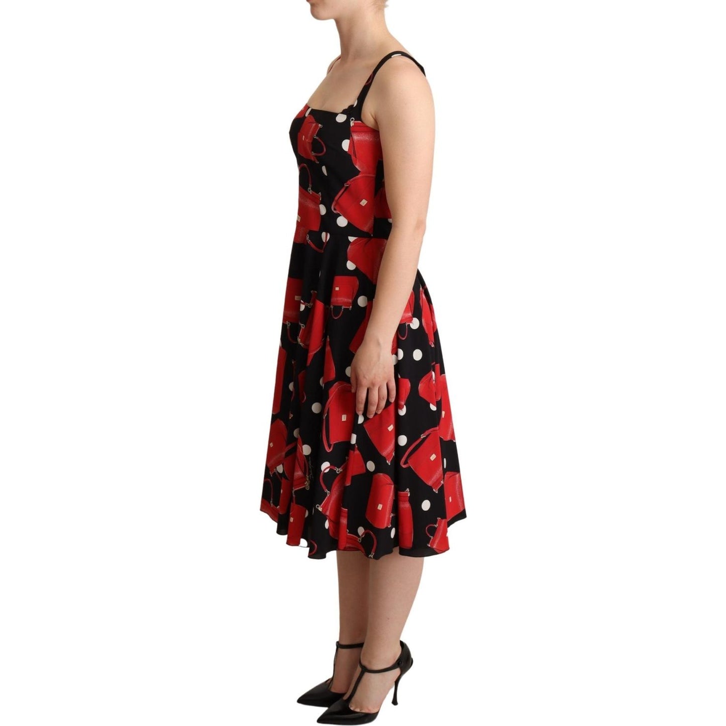 Dolce & Gabbana Sicilian Bag Print Sleeveless Midi Dress WOMAN DRESSES black-red-bag-print-a-line-mid-length-dress