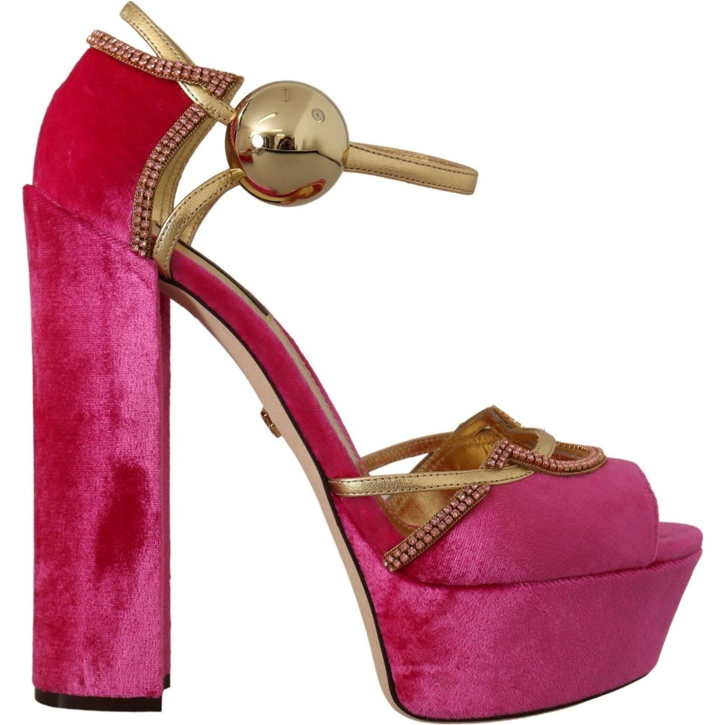 Dolce & Gabbana Ethereal Pink Velvet Crystal Sandals pink-velvet-crystal-ankle-strap-sandals-shoes