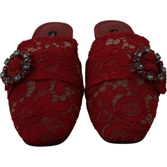 Dolce & Gabbana Radiant Red Slide Flats with Crystal Embellishments red-lace-crystal-slide-on-flats-shoes IMG_0270-scaled-4a9eade1-f4d.jpg