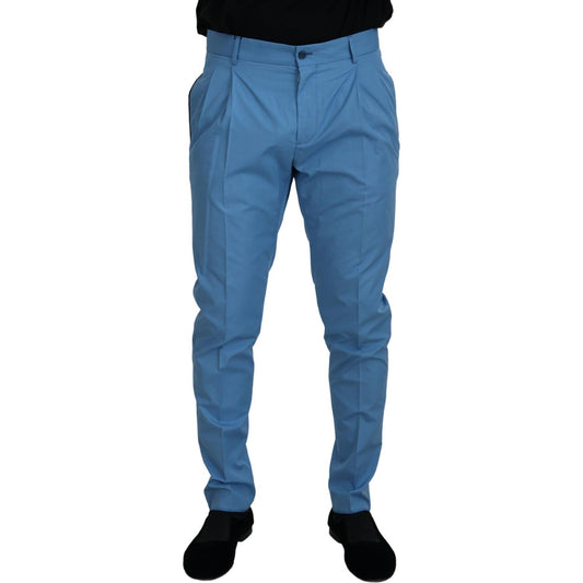Dolce & Gabbana Elegant Slim Fit Chinos - Indulge in Italian Luxury blue-cotton-silk-trousers-chinos-pants