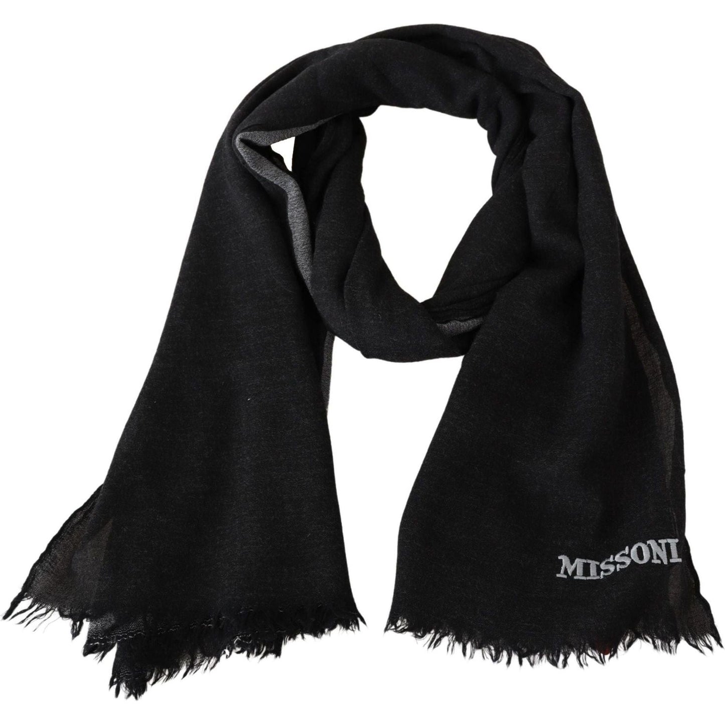 Missoni Elegant Wool Scarf with Signature Embroidery black-100-wool-unisex-neck-wrap-scarf