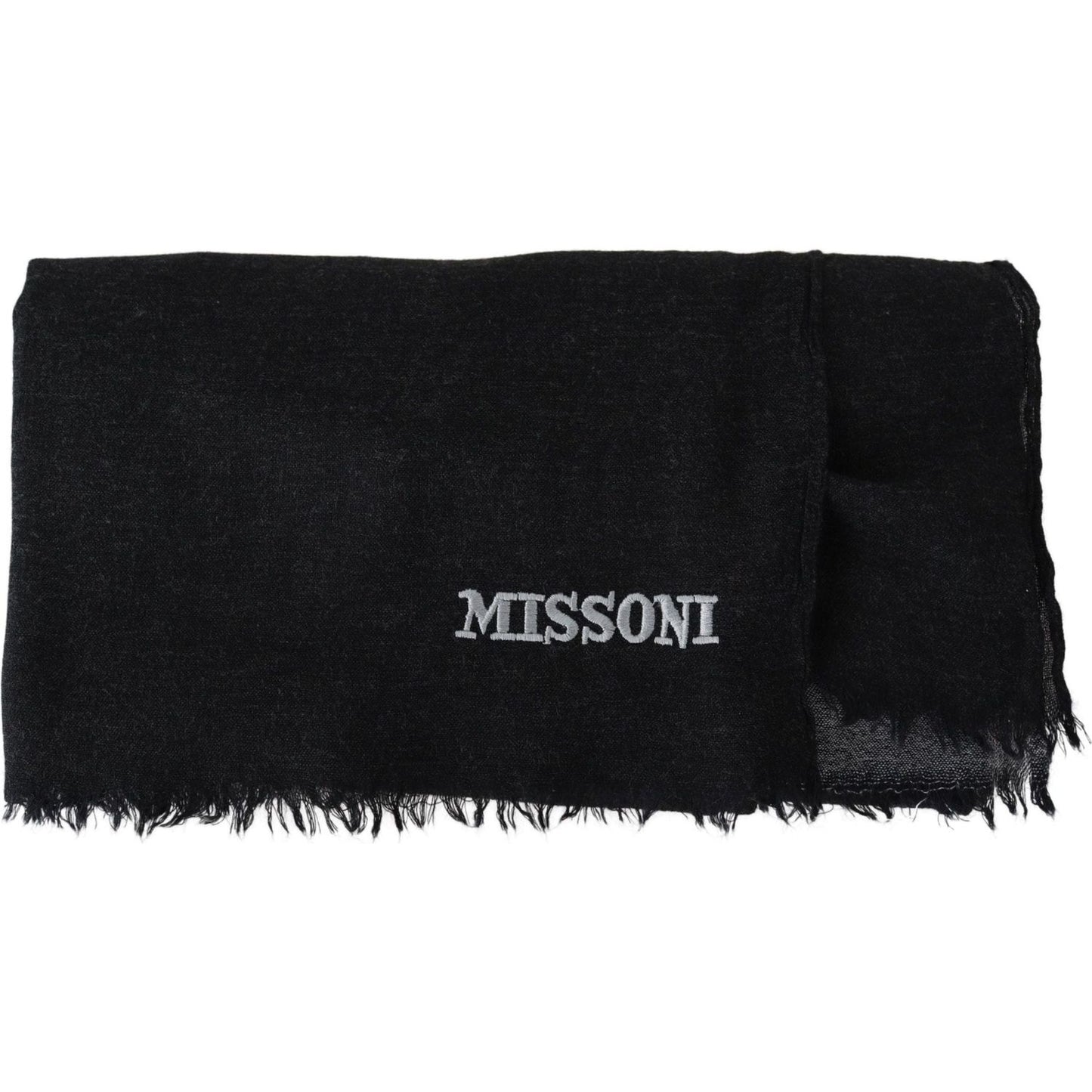 Missoni Elegant Wool Scarf with Signature Embroidery black-100-wool-unisex-neck-wrap-scarf