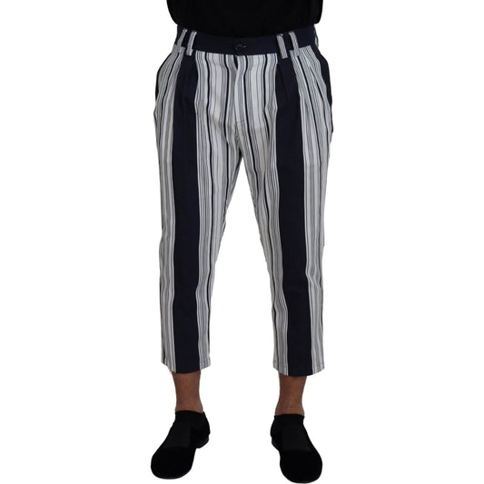 Dolce & Gabbana Elegant Striped Cotton Pants for Men white-cotton-striped-cropped-pants