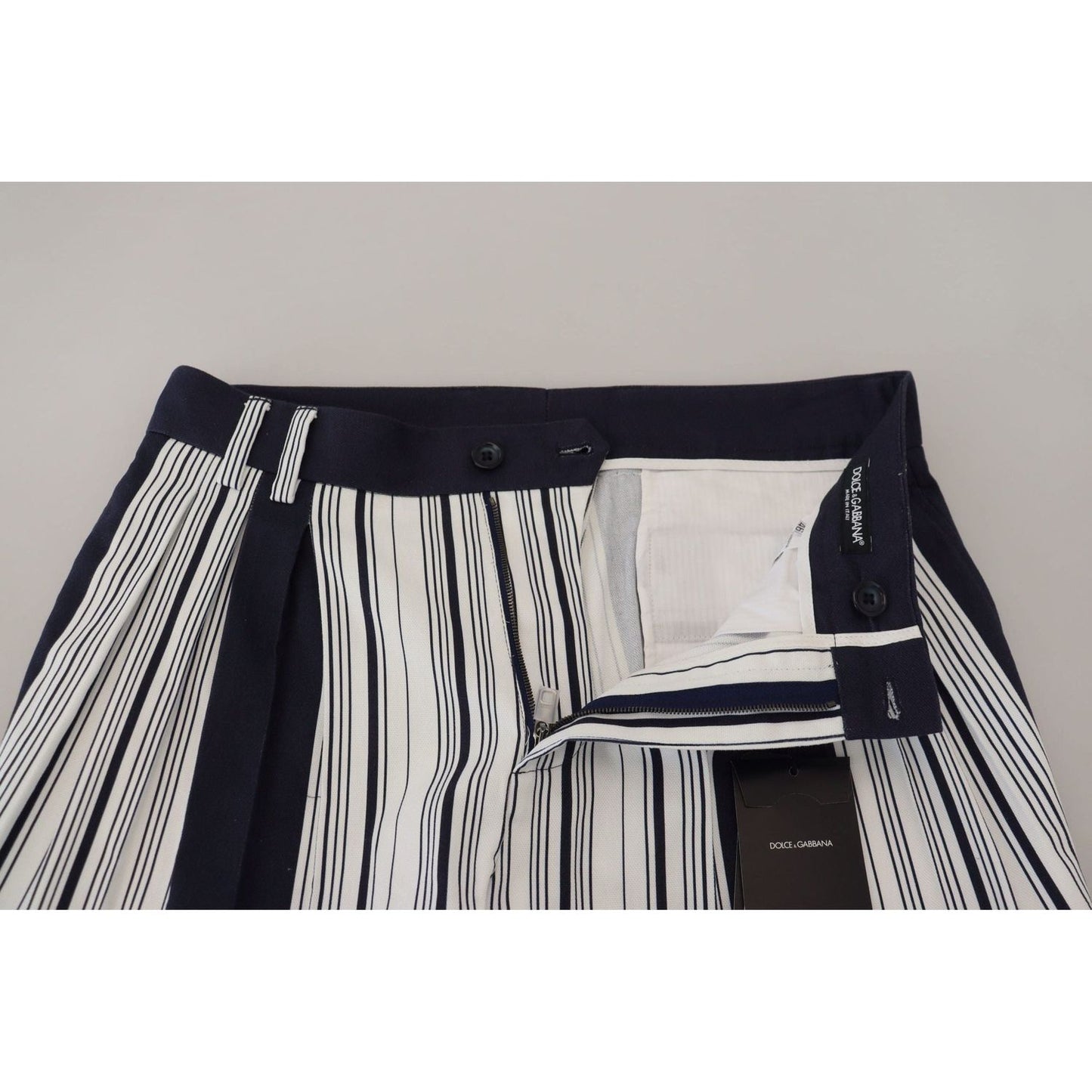 Dolce & Gabbana Elegant Striped Cotton Pants for Men white-cotton-striped-cropped-pants