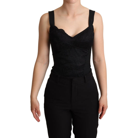 Dolce & Gabbana Elegant Black Lace Bodysuit Corset Dress Jeans & Pants black-floral-lace-bodysuit-hot-pants-dress