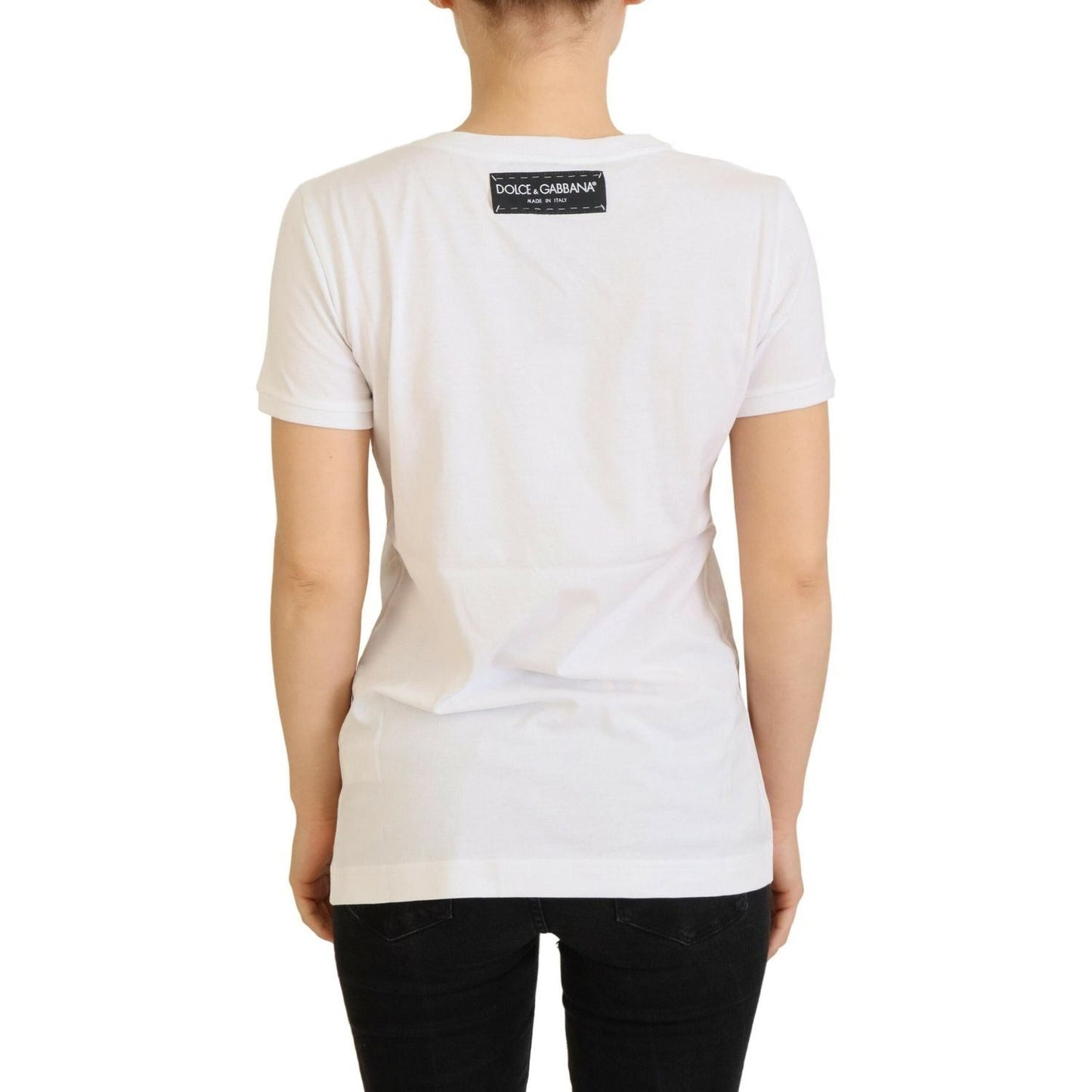 Dolce & Gabbana Iconic Prints Designer Cotton Tee t-shirt-top-white-textured-short-sleeve