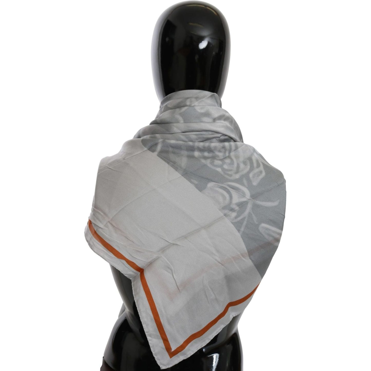 Costume National Elegant Floral Printed Silk Scarf Silk Wrap Shawls gray-orange-silk-floral-foulard-wrap-scarf