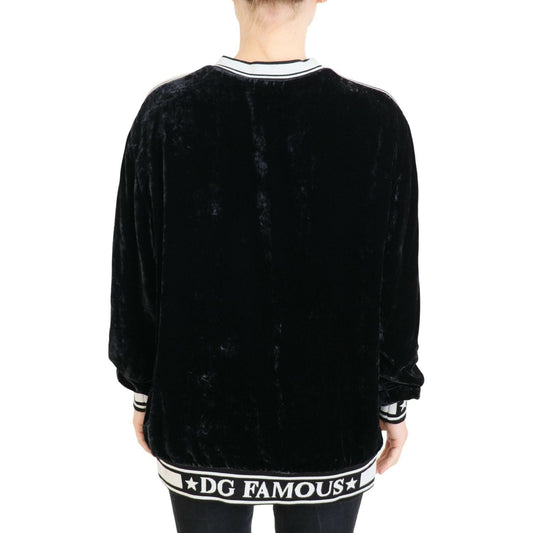 Dolce & Gabbana Elegant Silk Blend Velvet Sweater black-velvet-crewneck-pullover-sweater