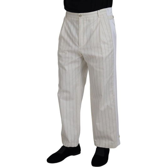 Dolce & Gabbana Elegant White Striped MainLine Trousers white-cotton-striped-formal-pants IMG_0314-scaled-cffac830-11b.jpg