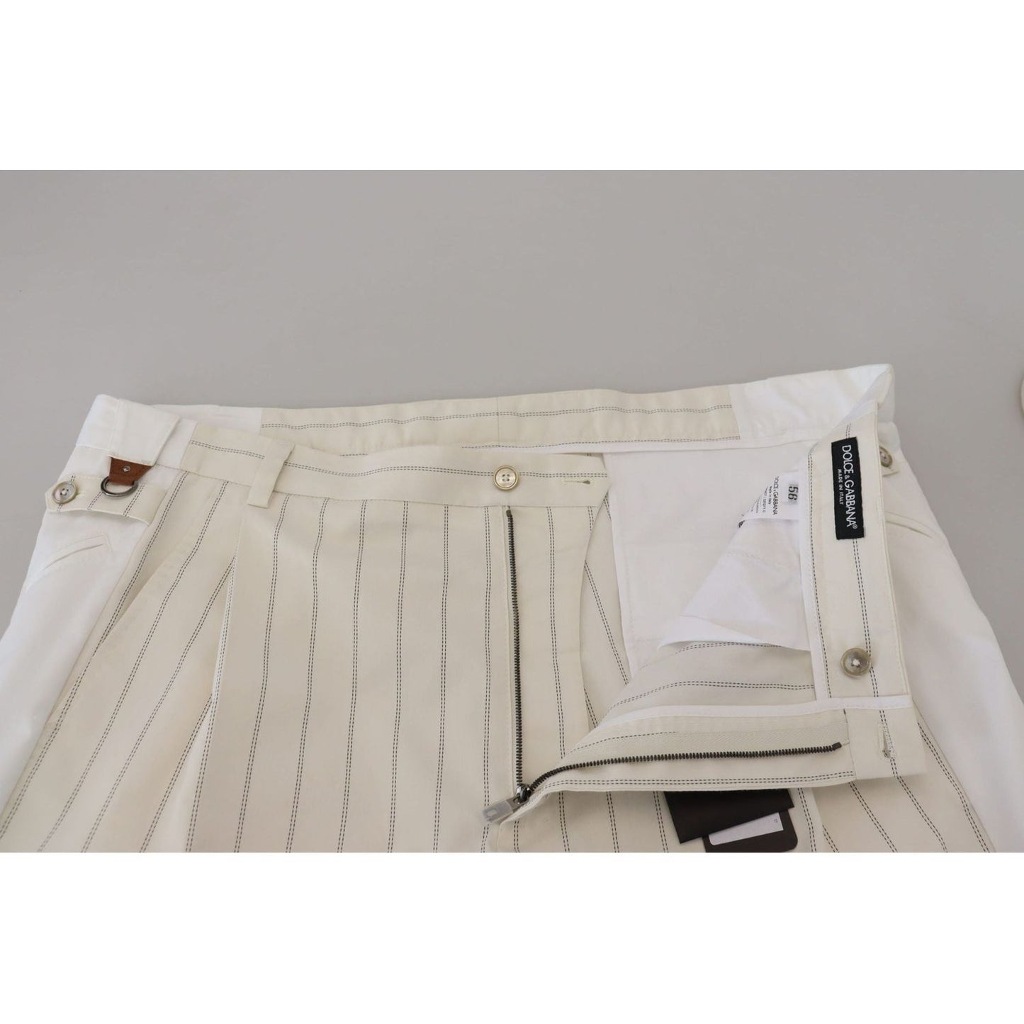 Dolce & Gabbana Elegant White Striped MainLine Trousers white-cotton-striped-formal-pants