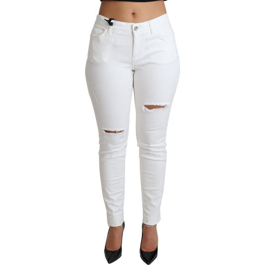 Dolce & Gabbana Chic White Mid Waist Designer Jeans white-tattered-skinny-denim-cotton-stretch-jeans IMG_0329-1-scaled-4e265b9a-89c.jpg