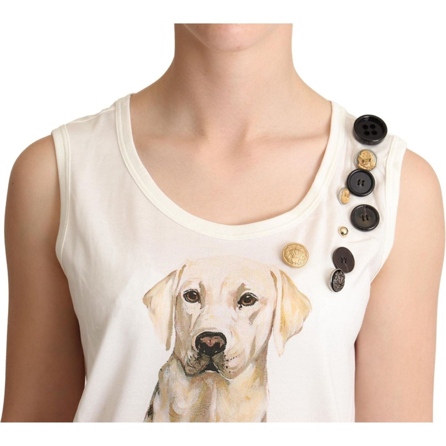 Dolce & Gabbana Chic Canine Floral Sleeveless Tank white-dog-floral-print-embellished-t-shirt