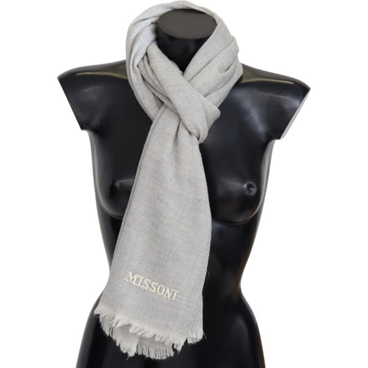 Missoni Elegant Wool Scarf with Signature Embroidery gray-wool-knit-unisex-neck-wrap-scarf-1