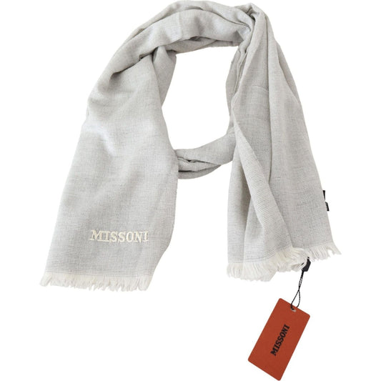Missoni Elegant Wool Scarf with Signature Embroidery gray-wool-knit-unisex-neck-wrap-scarf-1
