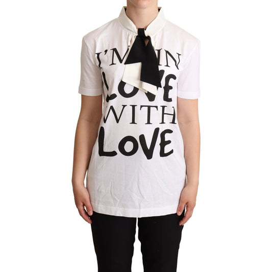 Dolce & Gabbana Chic Love Slogan Silk Cotton Tee white-cotton-silk-blend-ascot-collar-t-shirt