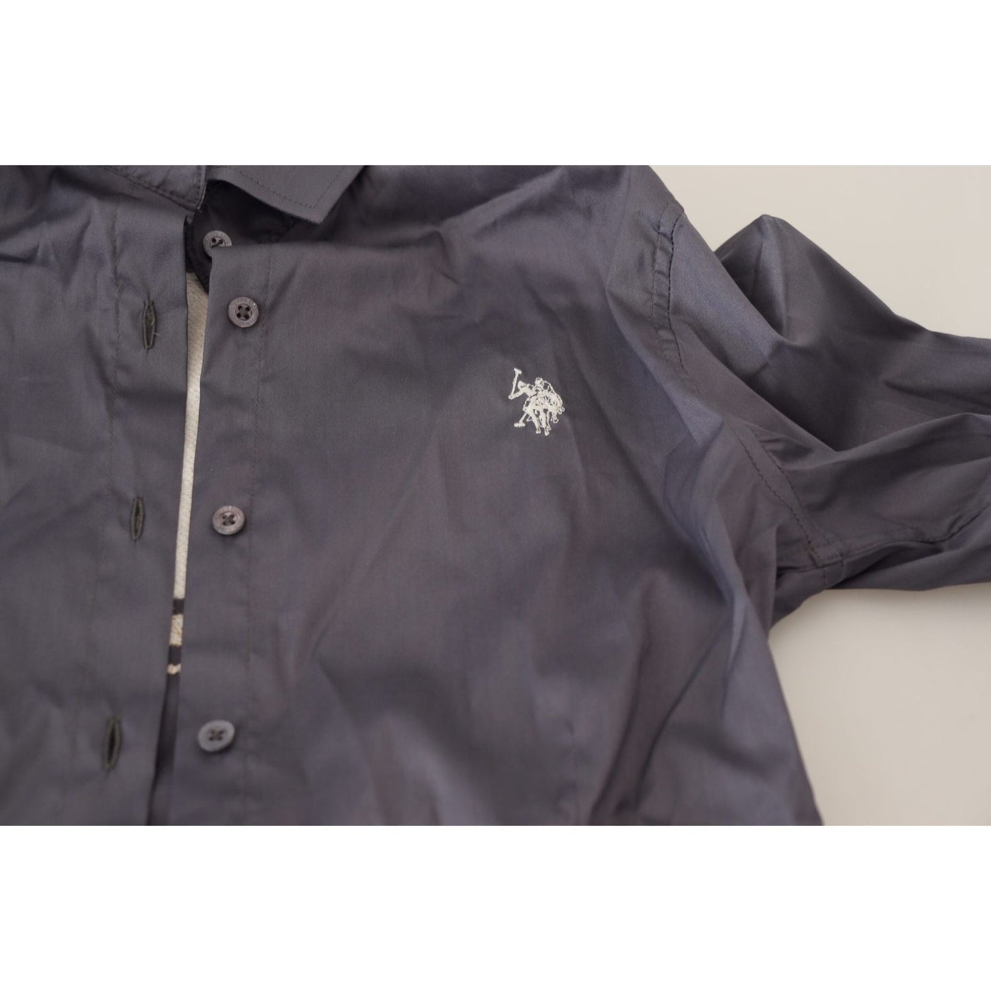 Ralph Lauren Elegant Gray Long Sleeve Polo Top gray-printed-long-sleeves-collared-top