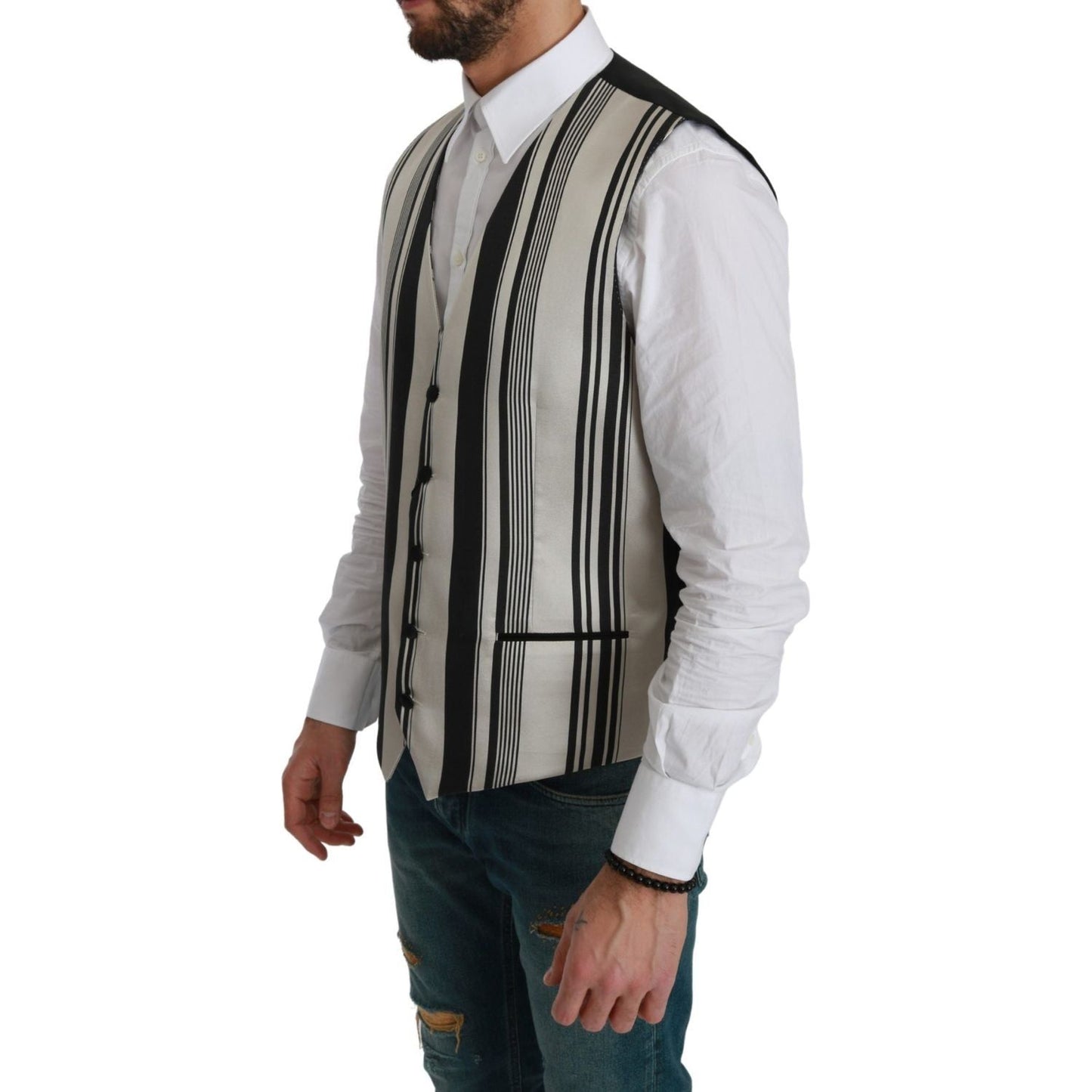 Dolce & Gabbana Stripe Cotton Silk Dress Vest white-black-stripes-waistcoat-formal-vest IMG_0342-scaled-c16269f2-3c1.jpg