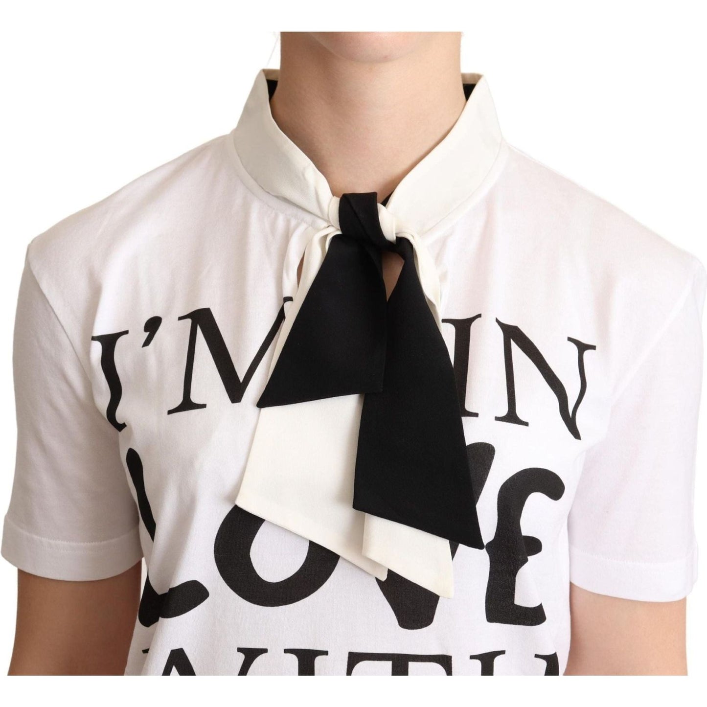 Dolce & Gabbana Chic Love Slogan Silk Cotton Tee white-cotton-silk-blend-ascot-collar-t-shirt