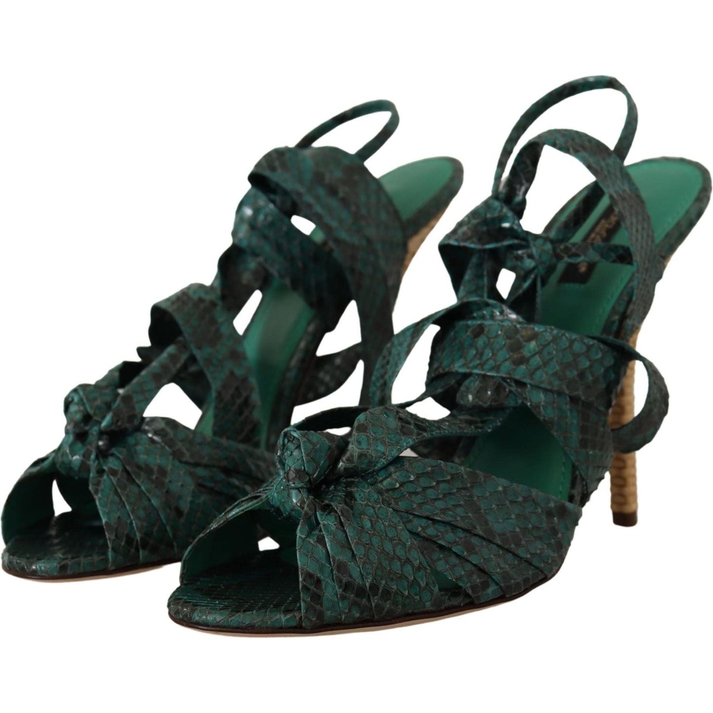 Dolce & Gabbana Elegant Green Python Strappy Heels green-python-strap-sandals-heels-shoes