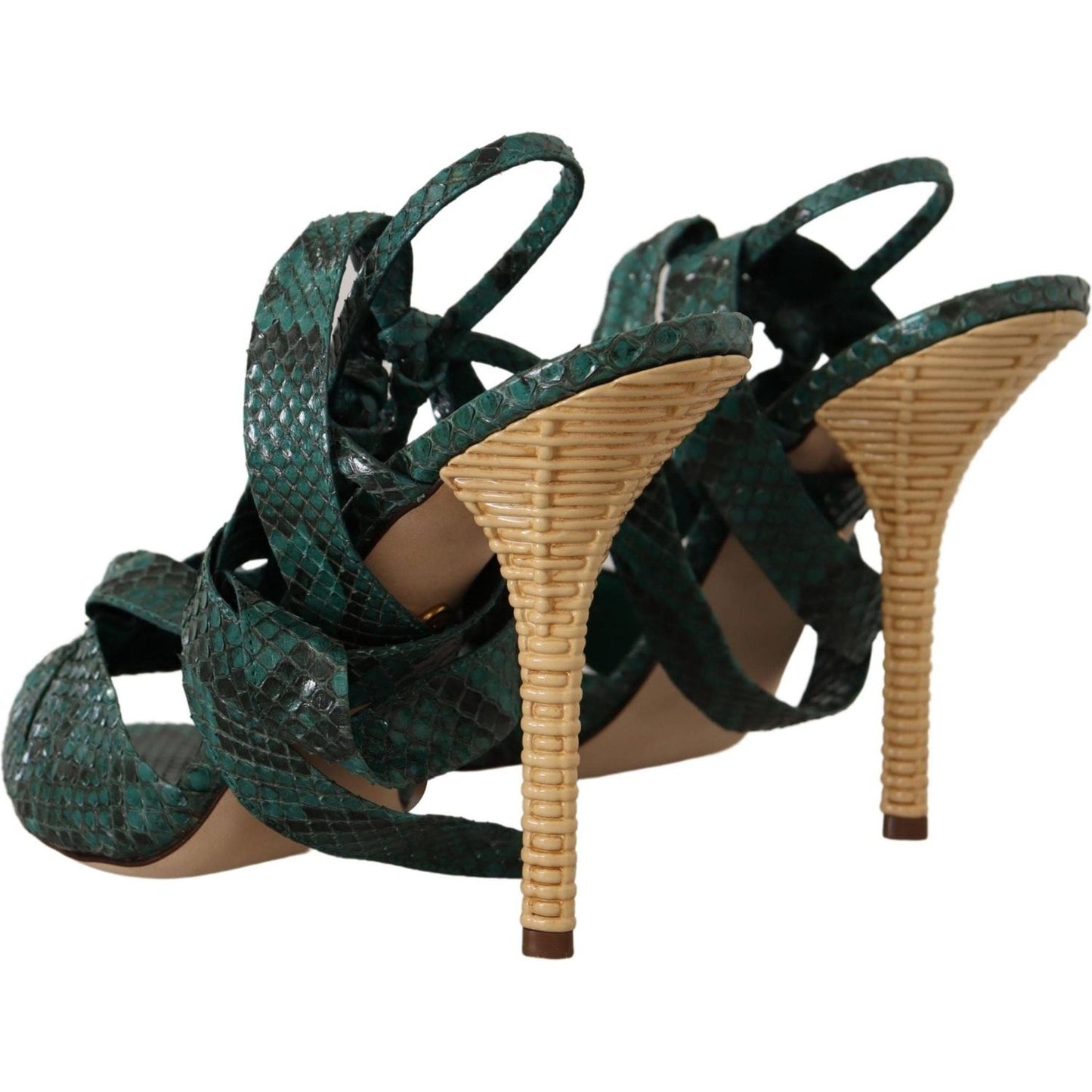 Dolce & Gabbana Elegant Green Python Strappy Heels green-python-strap-sandals-heels-shoes IMG_0359-scaled-ff10b261-7e4.jpg