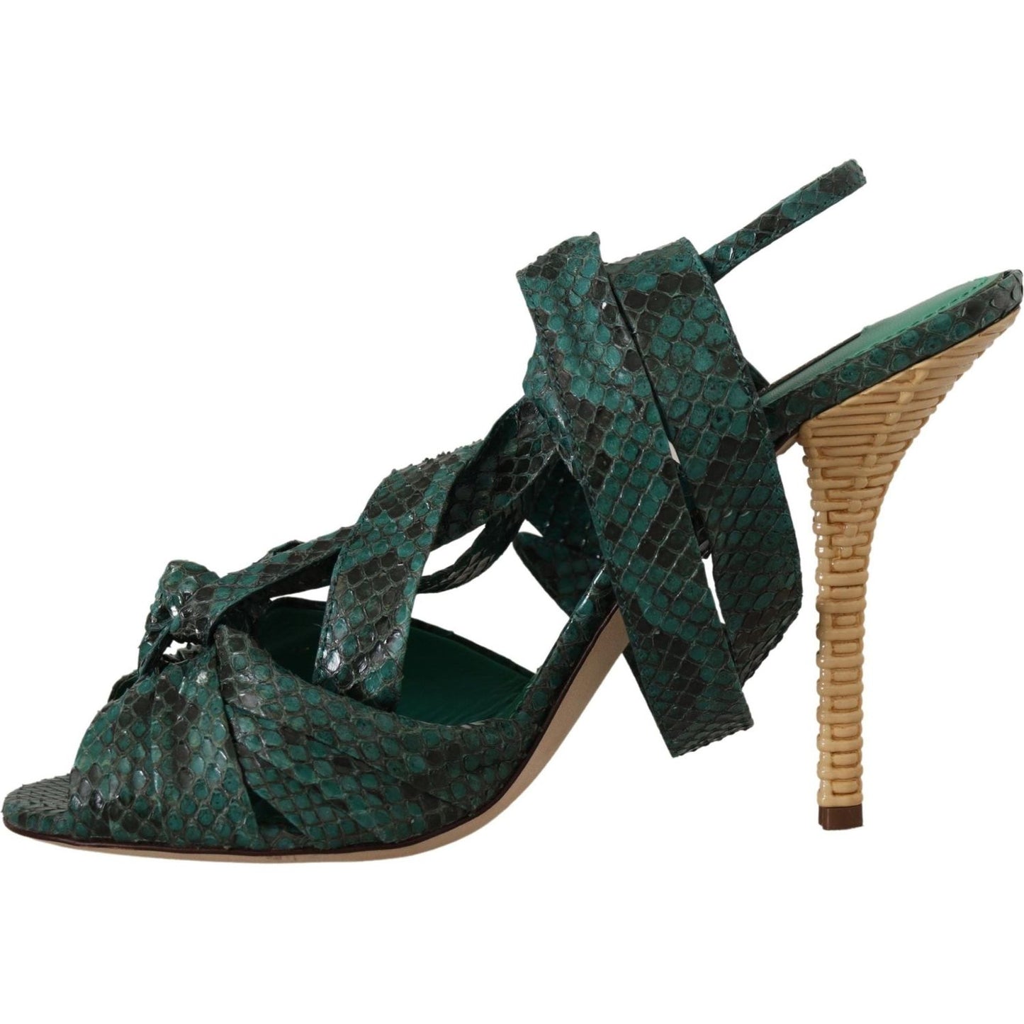 Dolce & Gabbana Elegant Green Python Strappy Heels green-python-strap-sandals-heels-shoes