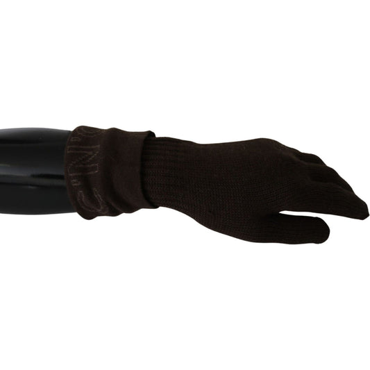 Costume National Elegant Brown Knitted Gloves brown-wool-knitted-one-size-wrist-length-gloves