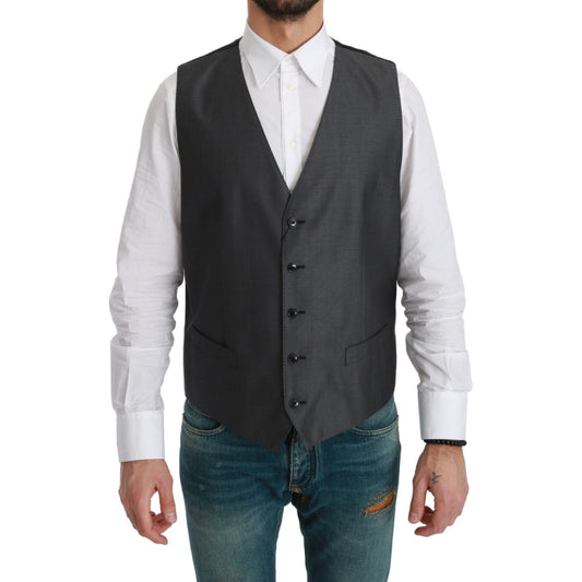 Dolce & Gabbana Elegant Gray Wool Blend Dress Vest gray-waistcoat-formal-stretch-wool-vest
