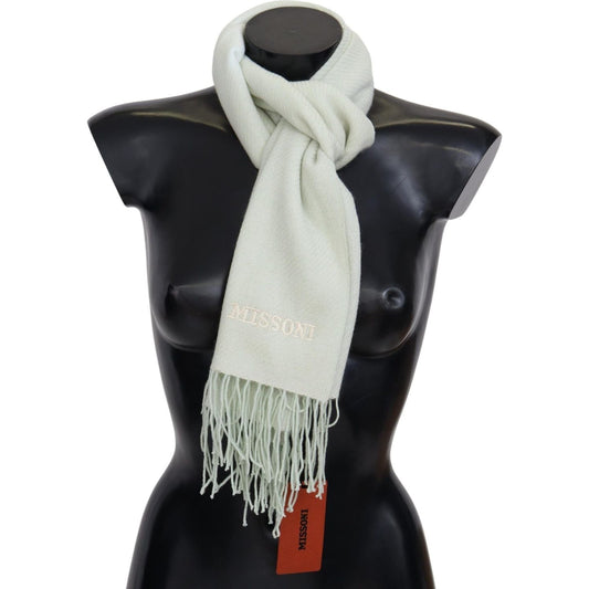 Missoni Elegant White Cashmere Scarf white-pattern-cashmere-unisex-wrap-fringes-scarf