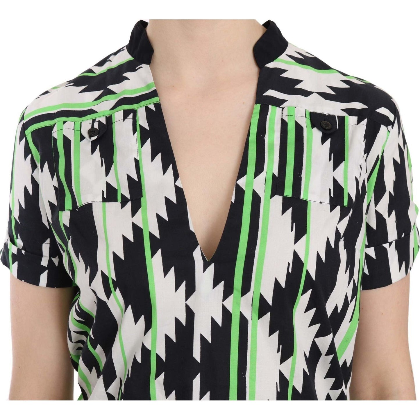 Costume National Glam Short Sleeve Plunging Neck Top multi-color-plunging-top-blouse