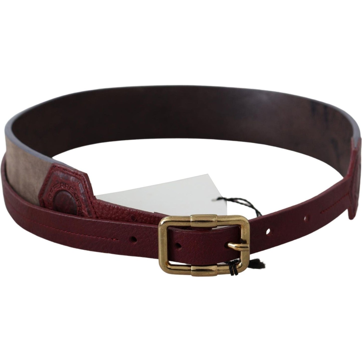 GF Ferre Elegant Brown Leather Belt with Gold Buckle Belt brown-leather-wide-gold-chrome-logo-buckle-belt