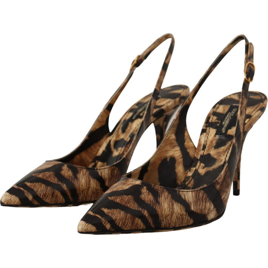 Dolce & Gabbana Tiger Pattern Slingback Heels Pumps brown-slingbacks-leather-tiger-shoes