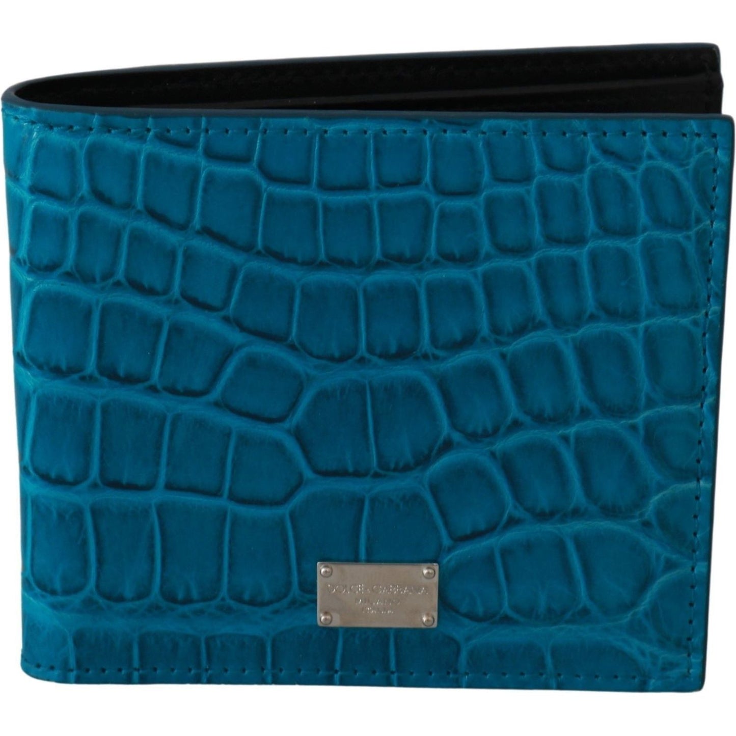 Dolce & Gabbana Blue Alligator Pattern Leather Bifold Wallet blue-mens-card-holder-bifold-logo-exotic-skin-wallet MAN WALLETS