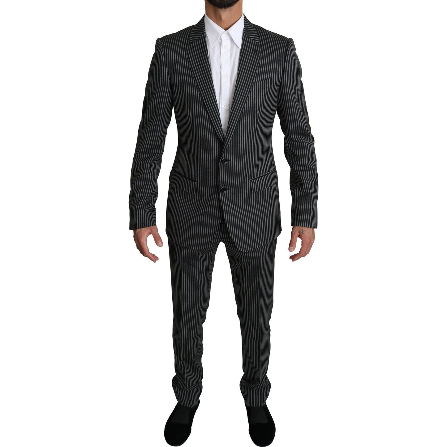 Dolce & Gabbana Elegant Striped Wool-Silk Two-Piece Suit black-white-stripes-2-piece-martini-suit Suit