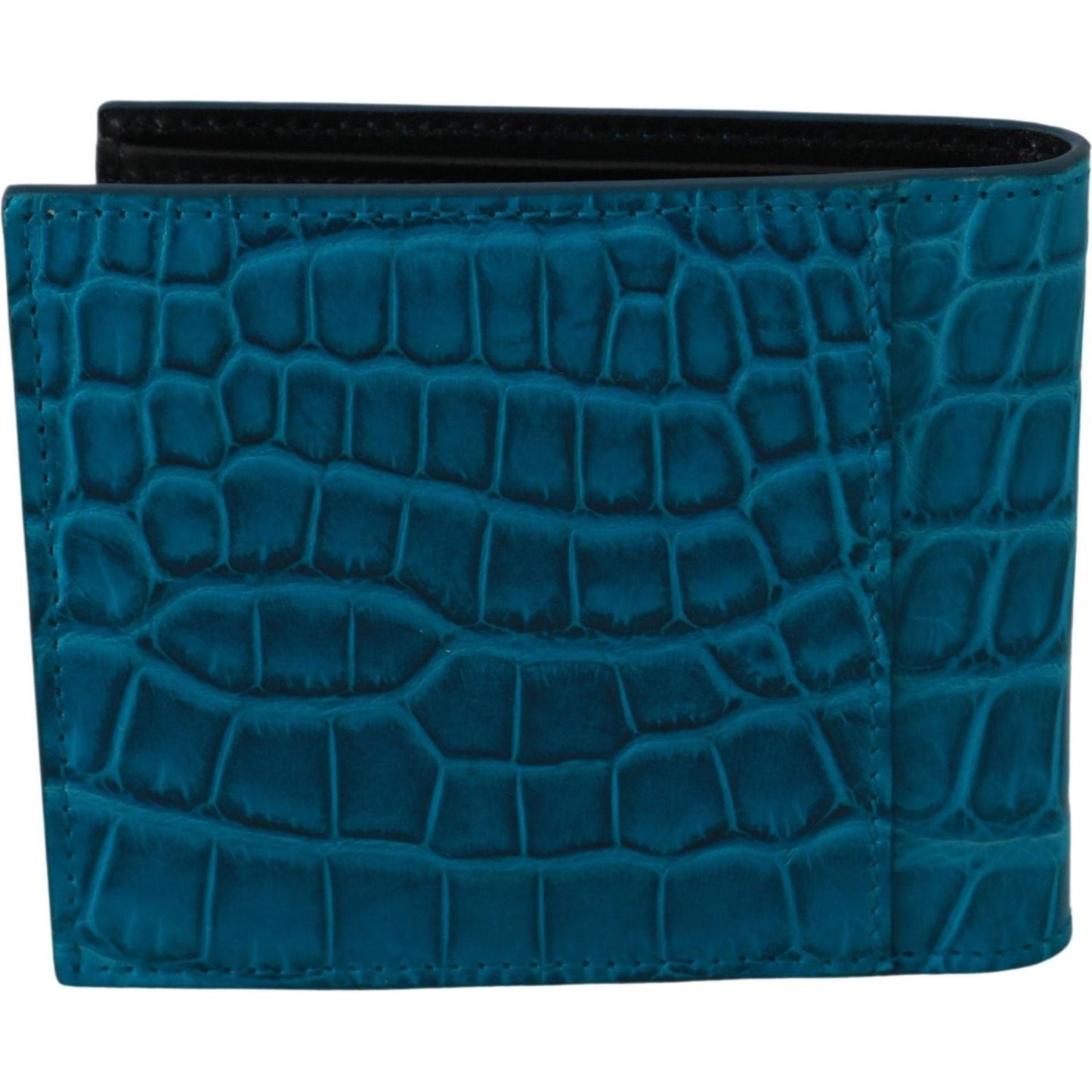 Dolce & Gabbana Blue Alligator Pattern Leather Bifold Wallet MAN WALLETS blue-mens-card-holder-bifold-logo-exotic-skin-wallet