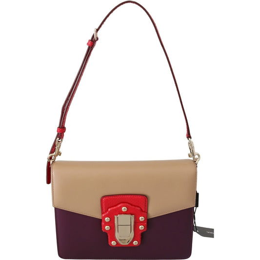 Dolce & Gabbana Exquisite LUCIA Leather Shoulder Bag Purse purple-beige-red-leather-crossbody-purse-bag