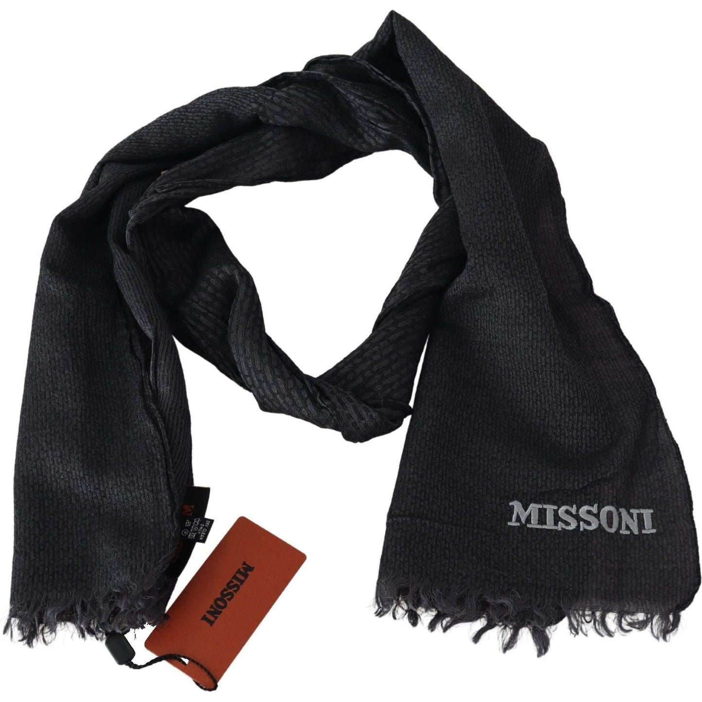 Missoni Elegant Black Wool Fringed Scarf black-wool-knit-unisex-neck-wrap-scarf
