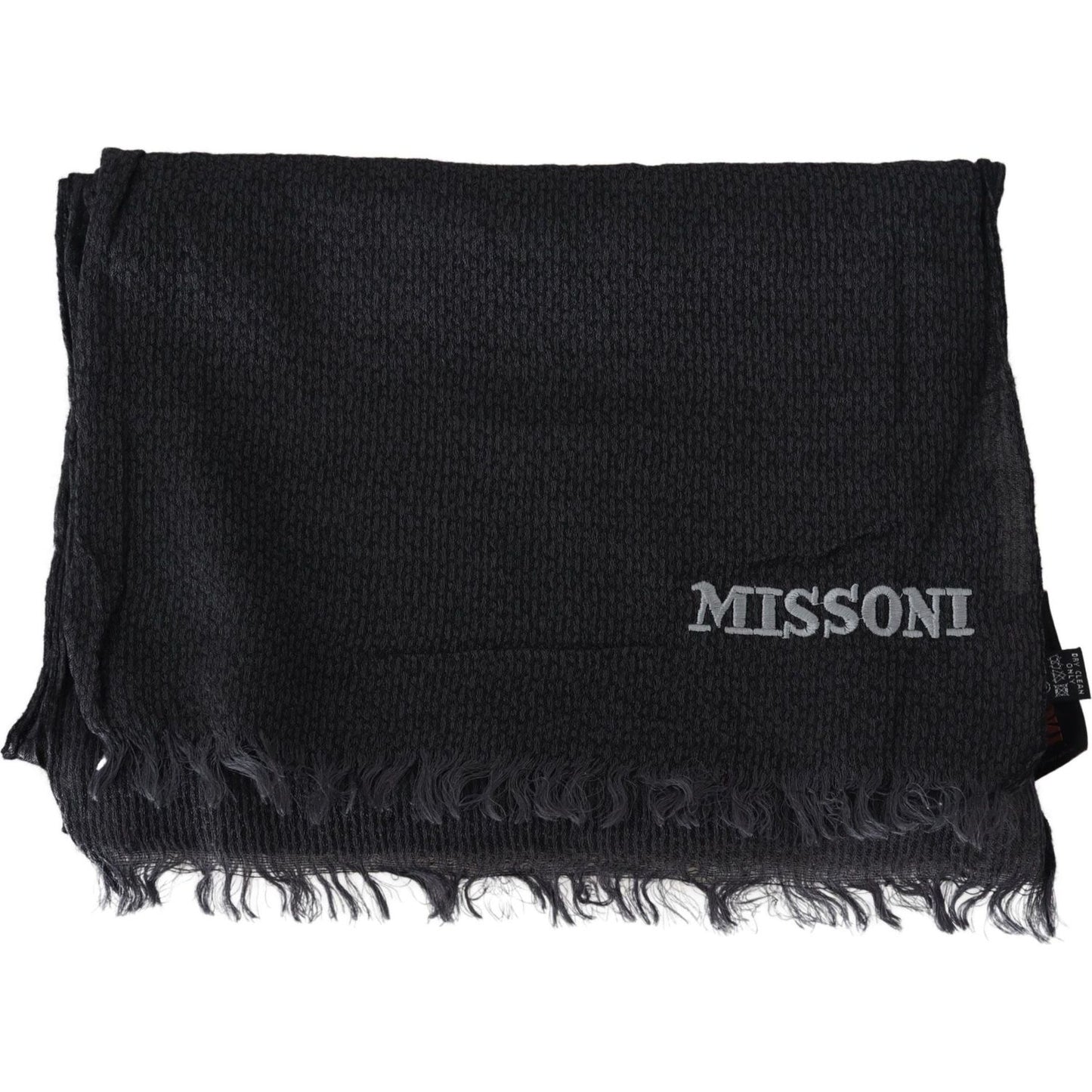 Missoni Elegant Black Wool Fringed Scarf black-wool-knit-unisex-neck-wrap-scarf