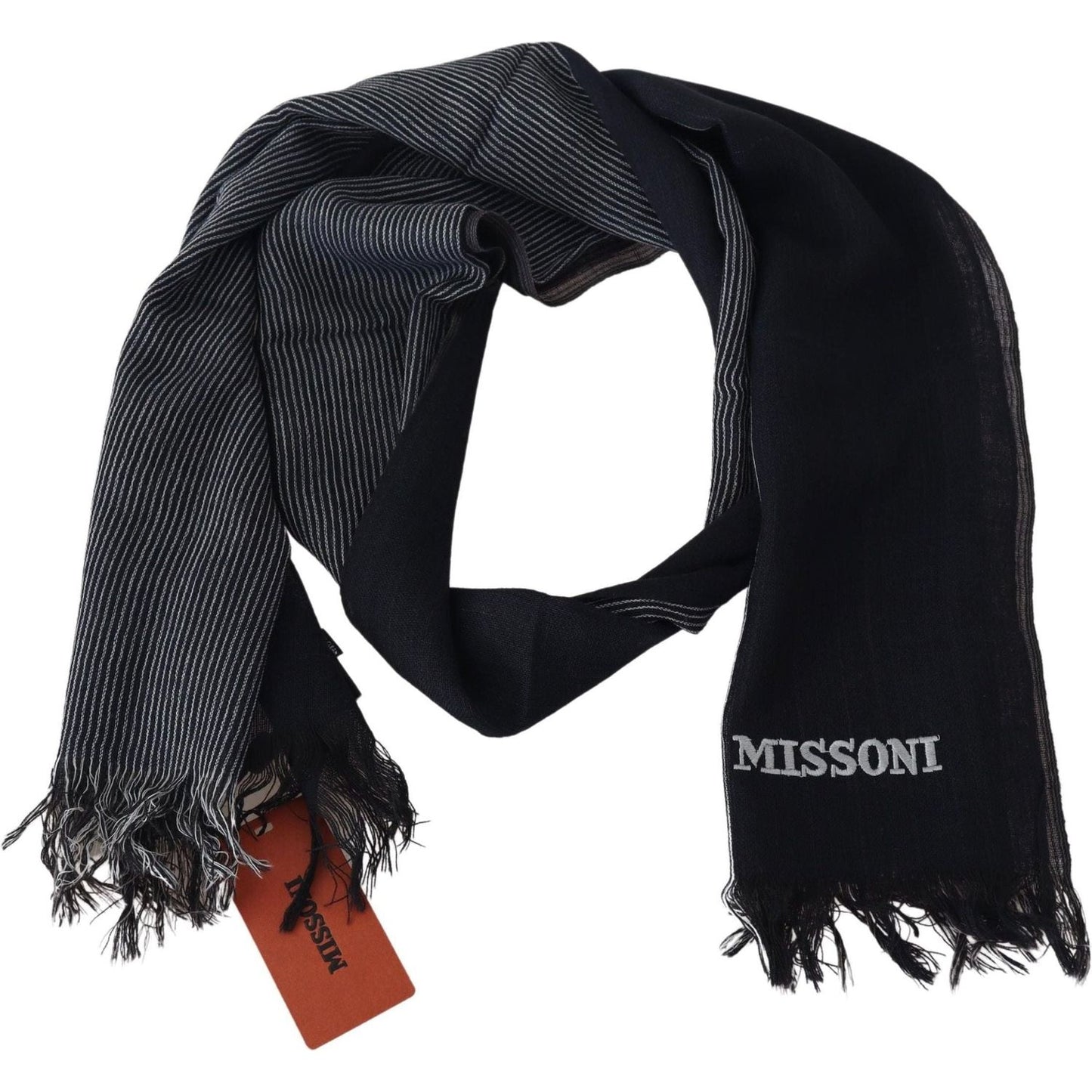 Missoni Black Striped Wool Unisex Neck Wrap Scarf black-striped-wool-unisex-neck-wrap-scarf-1