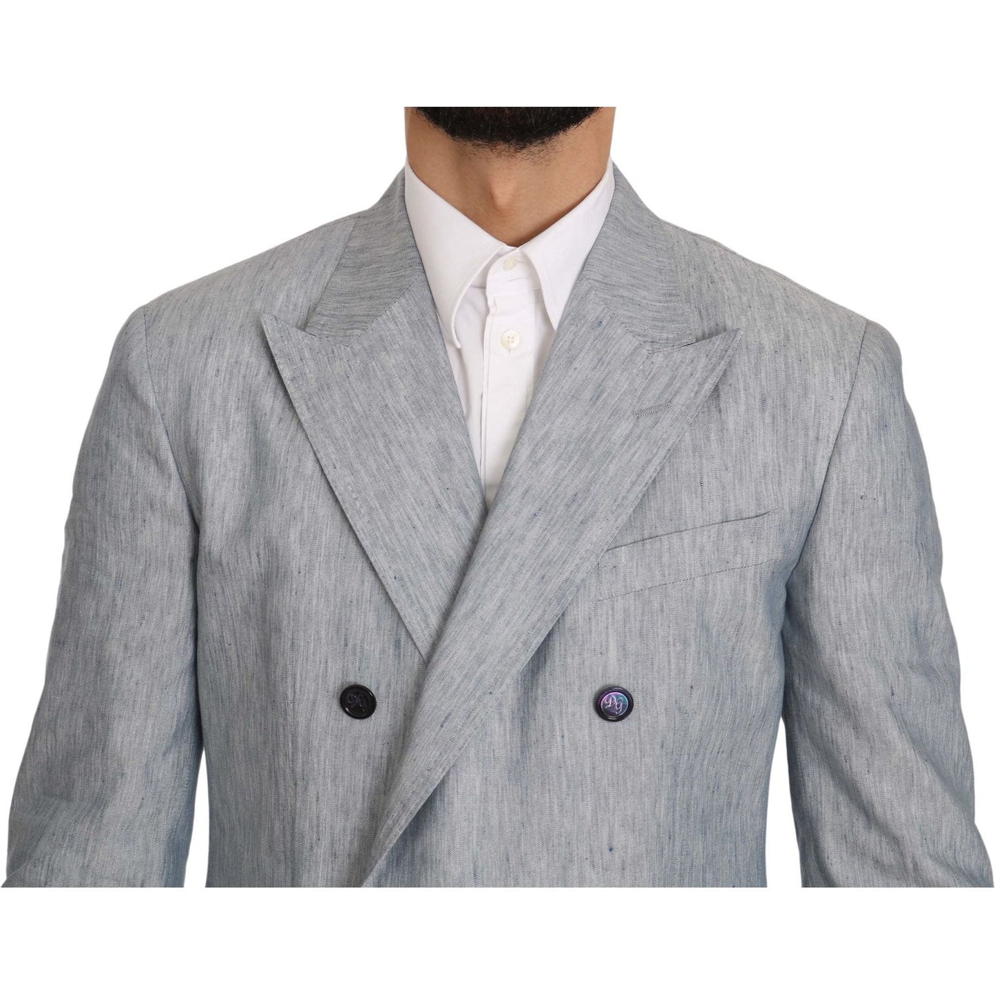Dolce & Gabbana Elegant Light Blue Double Breasted Blazer blue-flax-napoli-jacket-coat-blazer